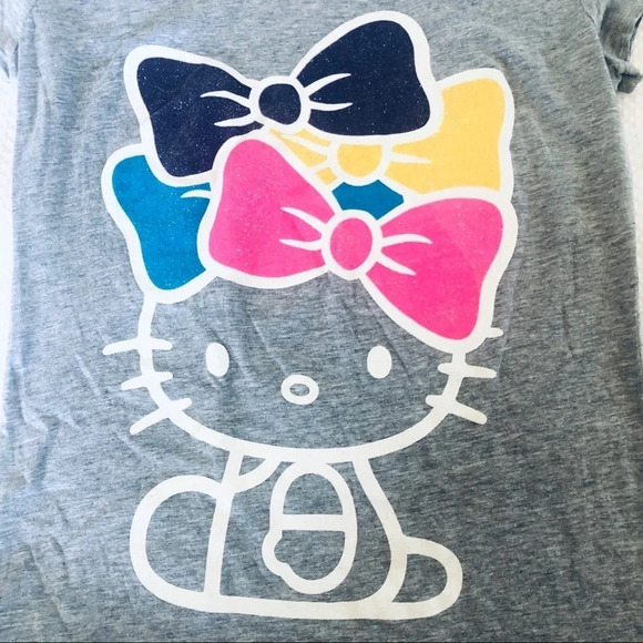 Hello Kitty by Sanrio Graphic T-shirt with Glitter Bows- Size Large - Picture 2 of 4